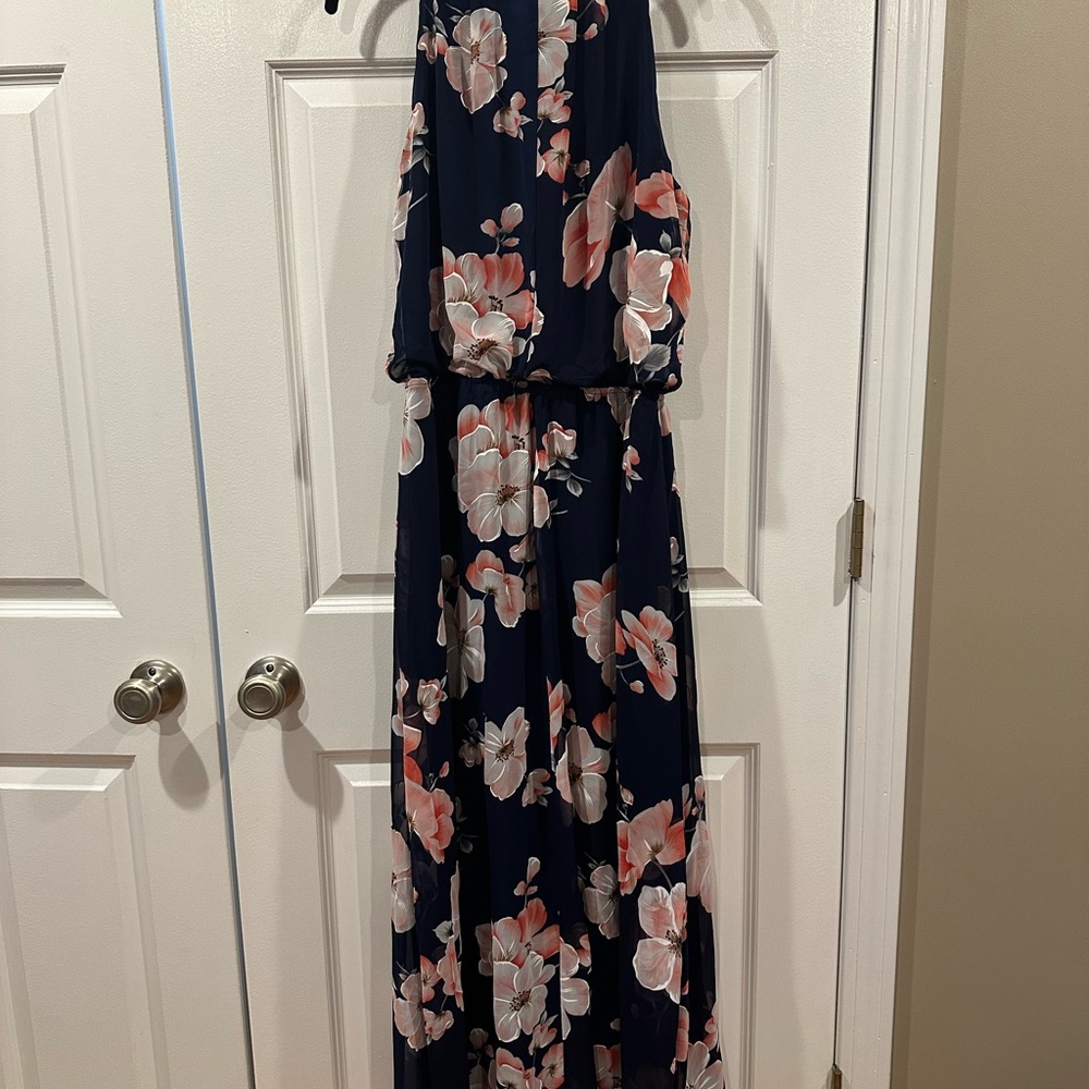Robbie Bee Navy Dress with Pink and White Floral Design - Picture 2 of 3